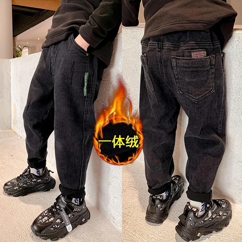 男童裤子加绒加厚一体绒品质童装宝宝弹力软休闲秋冬季男孩牛仔裤