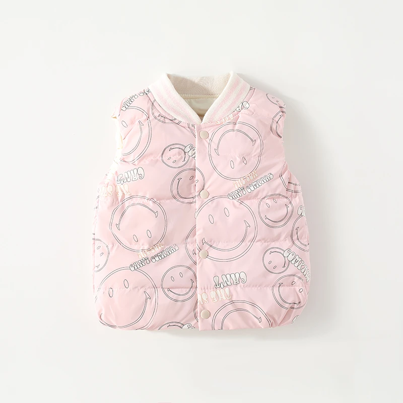 2024新款时尚儿童加厚羽绒马甲儿童卡通笑脸秋冬季外穿羽绒马甲