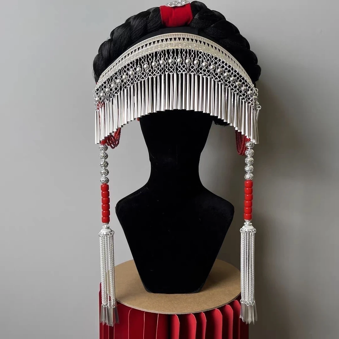 铜合金吊坠 凉山彝族女帽子帕子带饰品瓦盖头盖全套