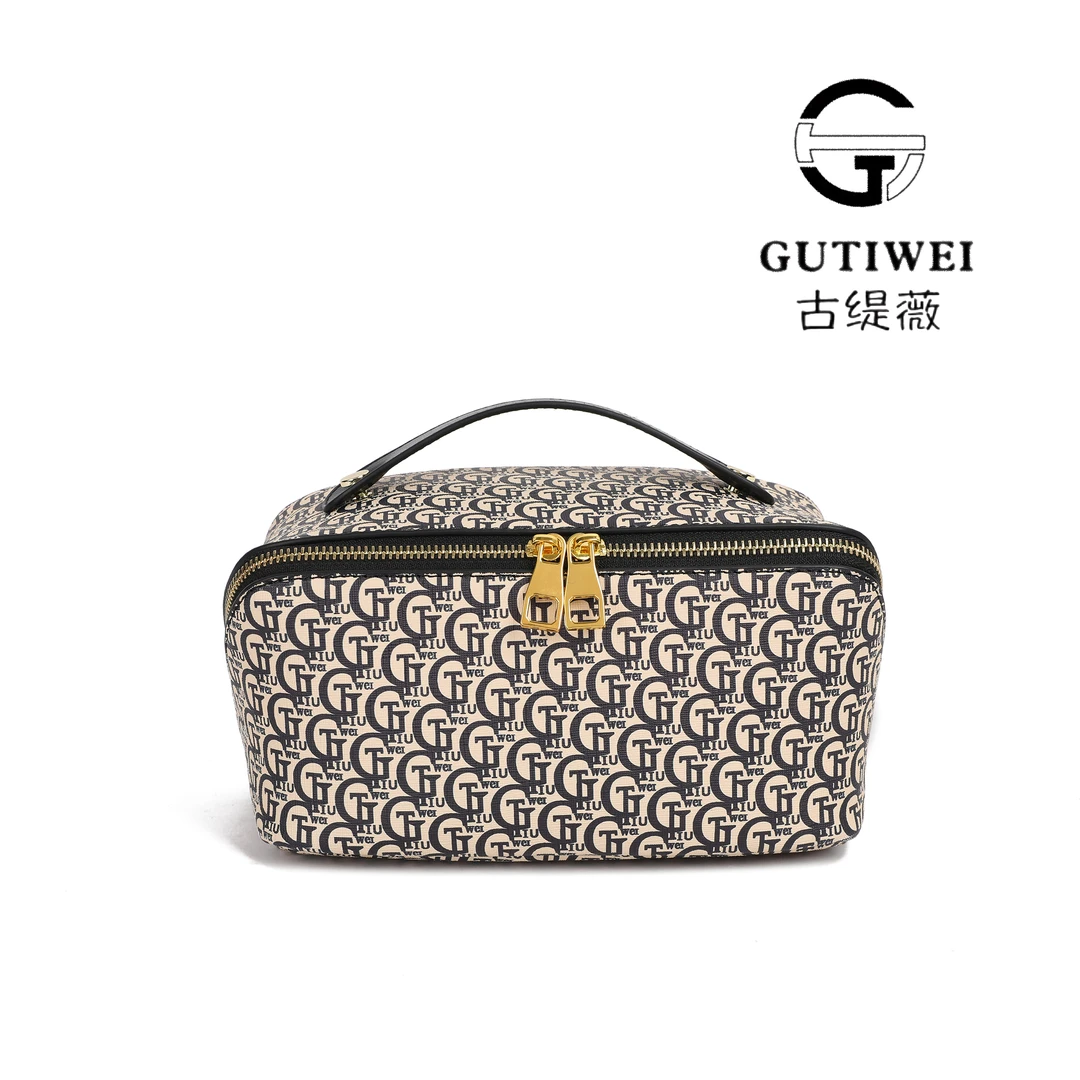 GUTIWEI/时尚百搭高档多功能女士手提复古便携印花外出化妆收纳包