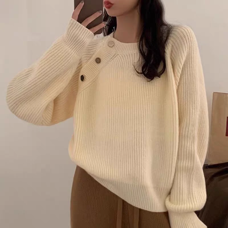 2024秋冬季新款微胖内搭上衣女高级感圆领长袖纯色温柔气质针织衫