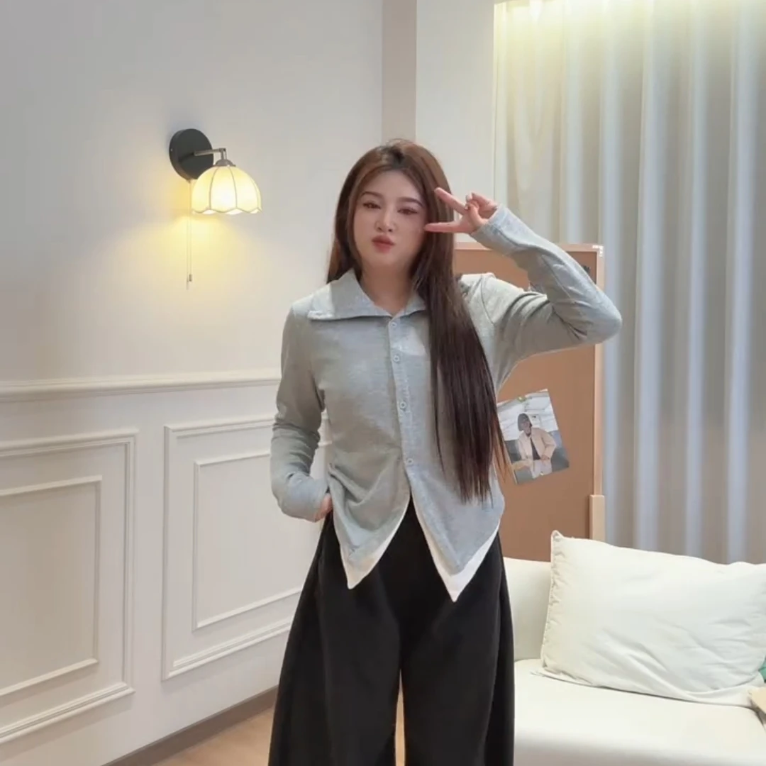 假两件拼接设计感高领长袖T恤2024冬季新款修身显瘦百搭上衣女潮