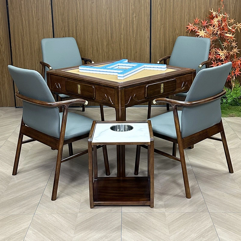 实木麻将机茶桌一体电动静音棋牌机麻多功能麻将桌全自动乌金木色