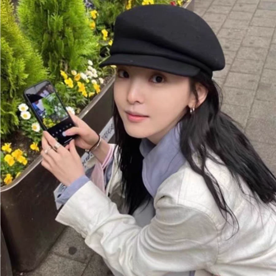 fever同款~黑色羊毛呢报童帽子女秋冬法式鸭舌帽显脸小贝雷帽礼帽