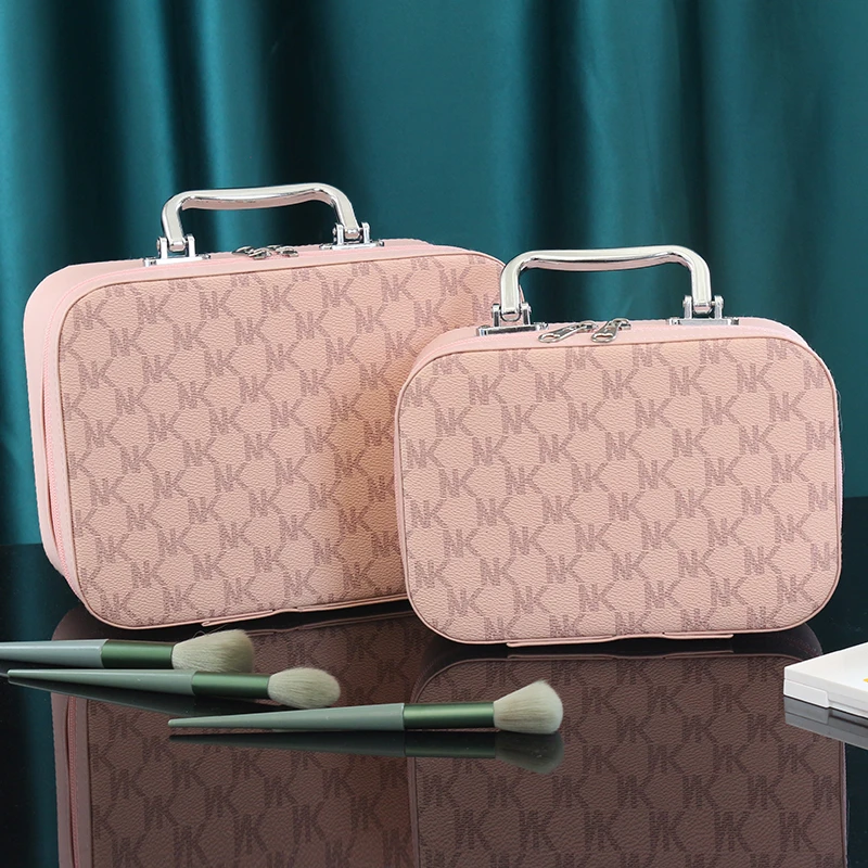 新网红时尚多功能大号便携化妆包收纳化妆箱粉色简约ins韩版ins风