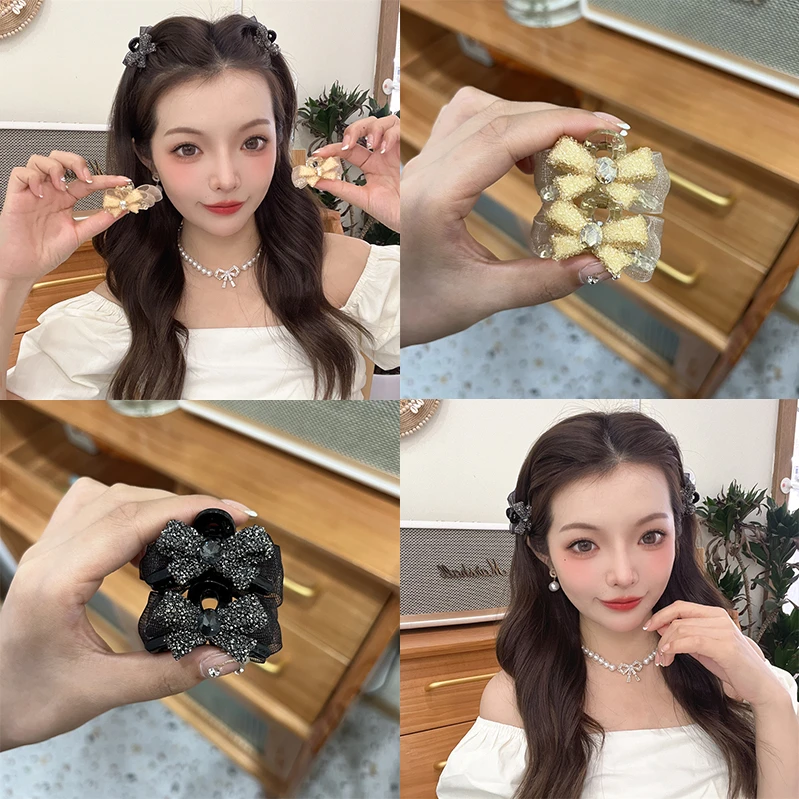 非金属亚克力发饰 AB面网纱蝴蝶结抓夹刘海发夹侧边夹子发卡头饰