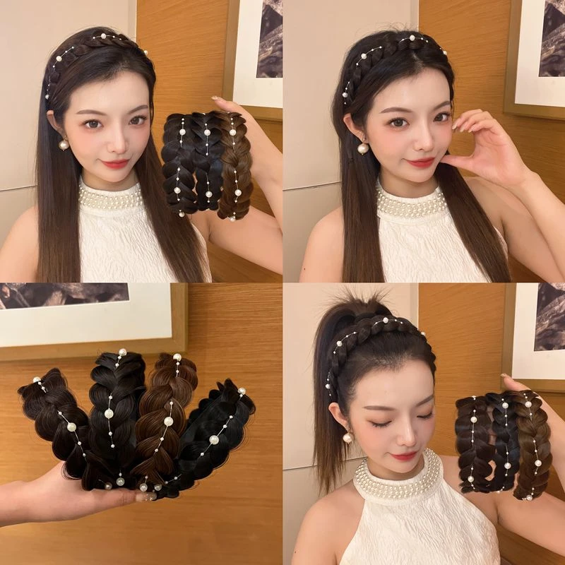 非金属发饰 珠珠鱼骨辫假发发箍女麻花辫头箍高颅顶压发发卡头饰