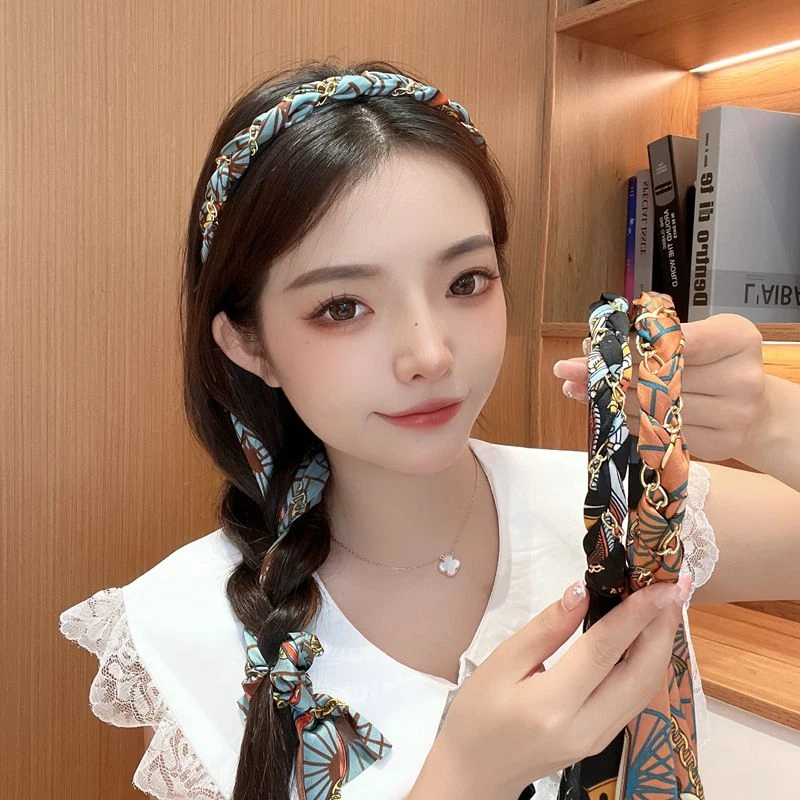 布艺发饰 复古发箍布艺压发卡头箍飘带发带绑发一体编发头饰女夏