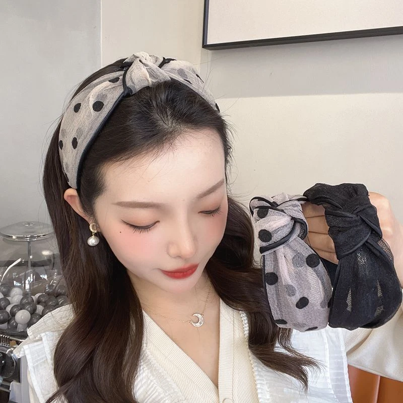 气质网纱波点发箍女百搭仙女外出宽边头箍洗脸发带新款