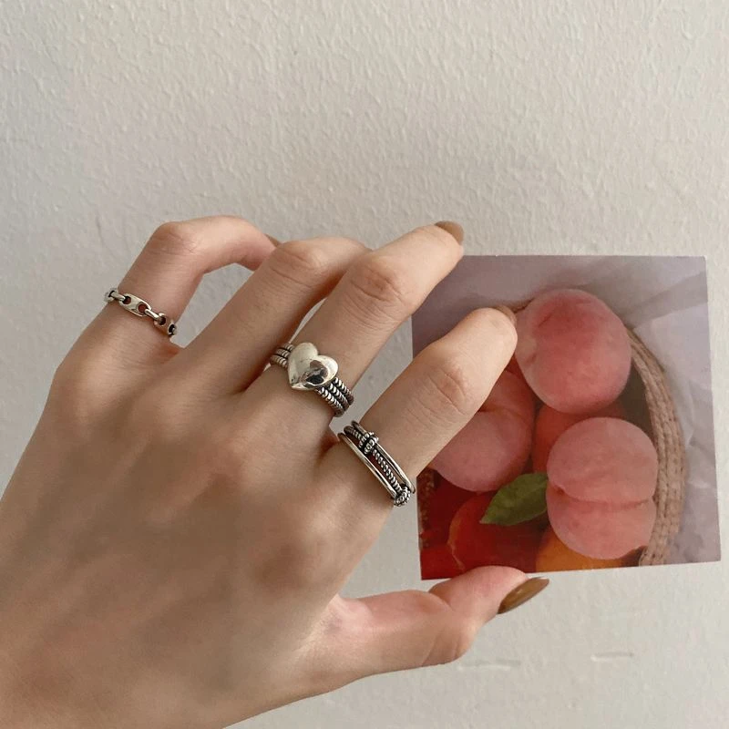 爱心戒指女ins不掉色小众设计开口可调节网红冷淡风食指环