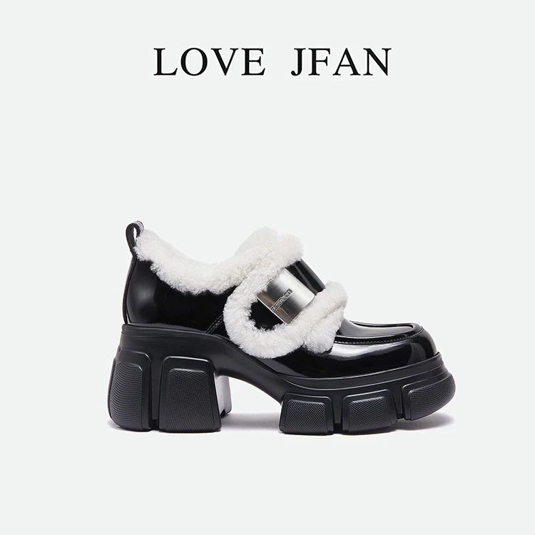LOVEJFAN24冬季新款厚底增高乐福鞋女加绒保暖毛毛小皮鞋808-8M