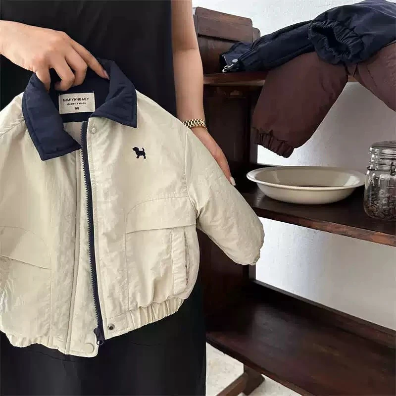 （现货）韩版儿童小狗拼色领夹棉三色外套