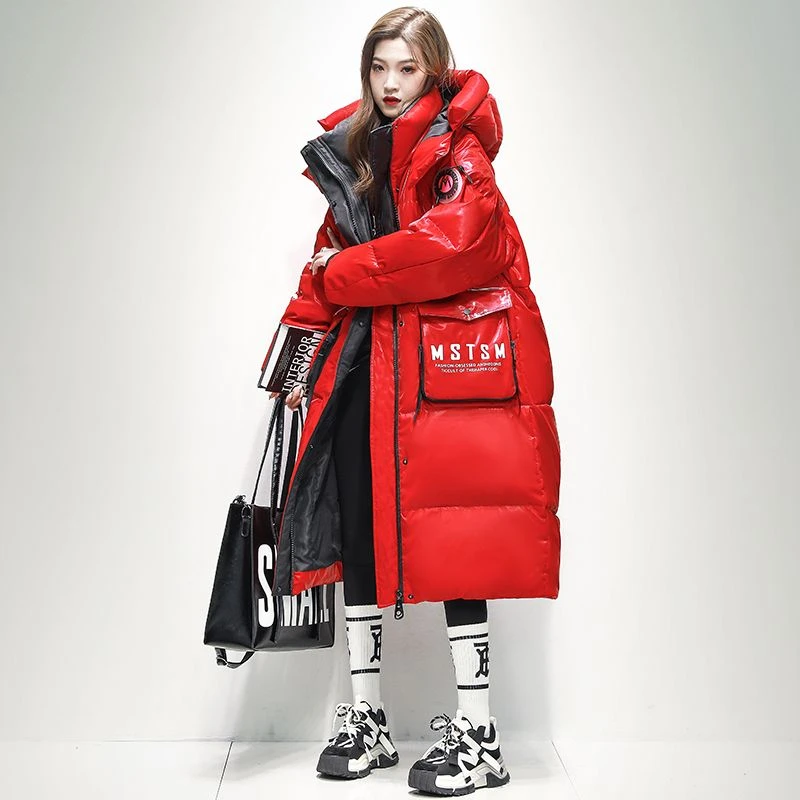 中长款过膝羽绒服女2023年新款美式潮牌面包服冬季加厚时尚外套