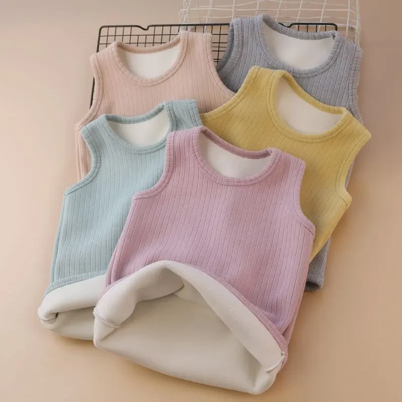 儿童加绒保暖背心内穿秋冬厚男女童德绒马甲宝宝加厚婴儿打底内衣