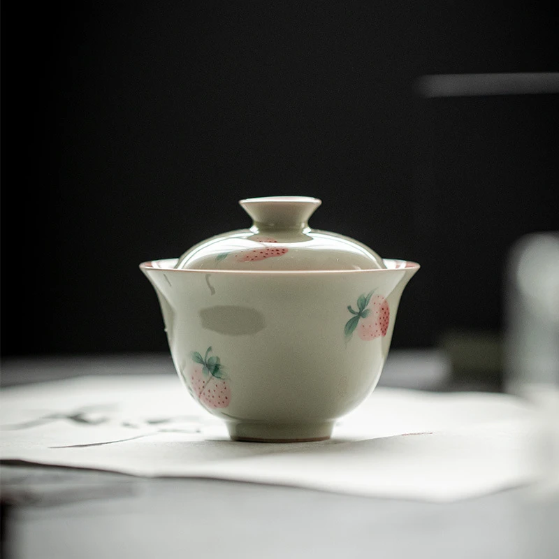 柒月严选茶器-德化梅烦恼盖碗套装