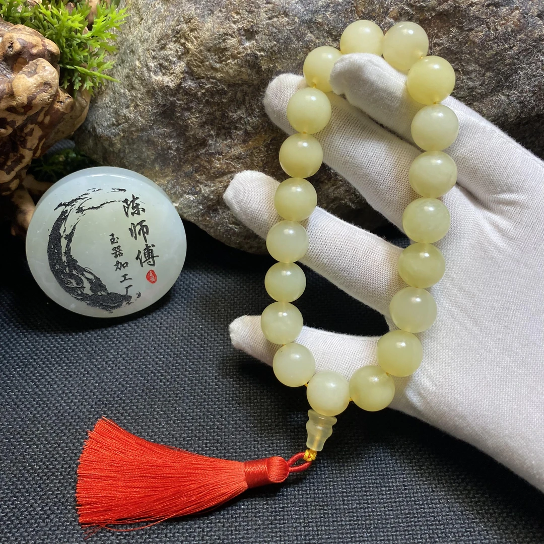 天然岫玉辽阳手持手串男女款绕指柔盘玩文玩手持佛珠盘珠手串手链