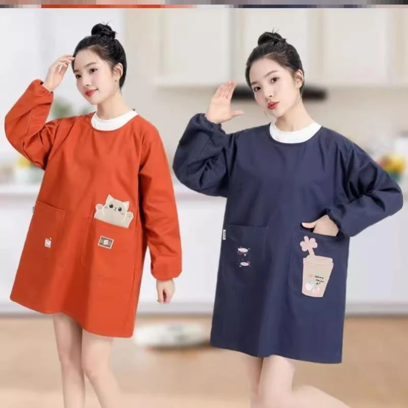 围裙长袖罩衣半身围腰布料厨房家用防水防油干活穿厨房 时尚 高端