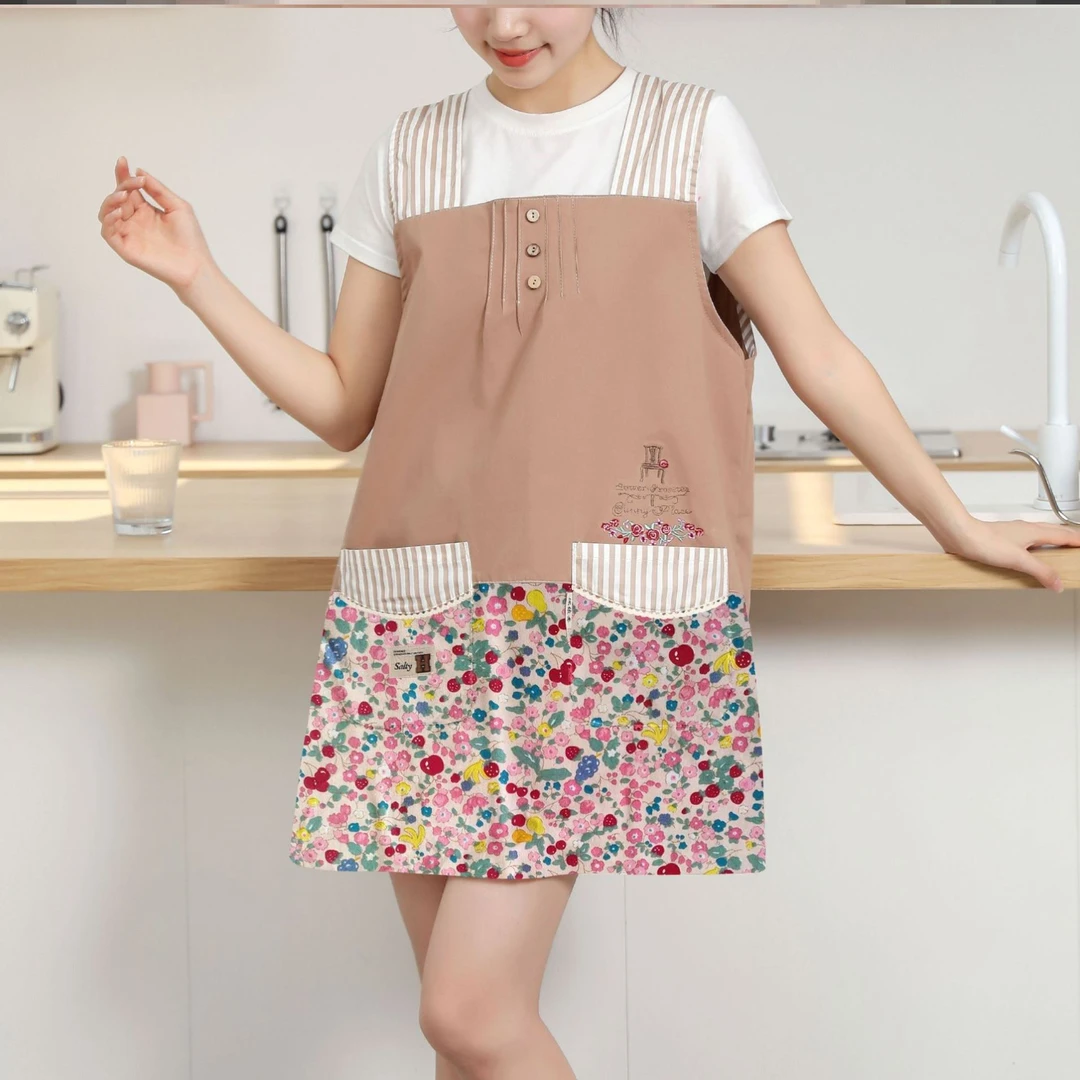 外贸纯棉工艺款围裙罩衣家居无袖厨房做饭韩版长袖透气神器背心式