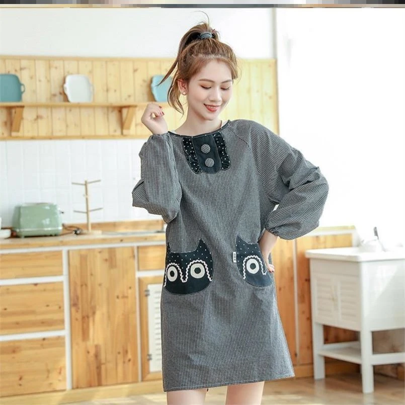 围裙女2023新款秋冬防水防油冬季罩衣时尚女韩版洋气格子花艺日系