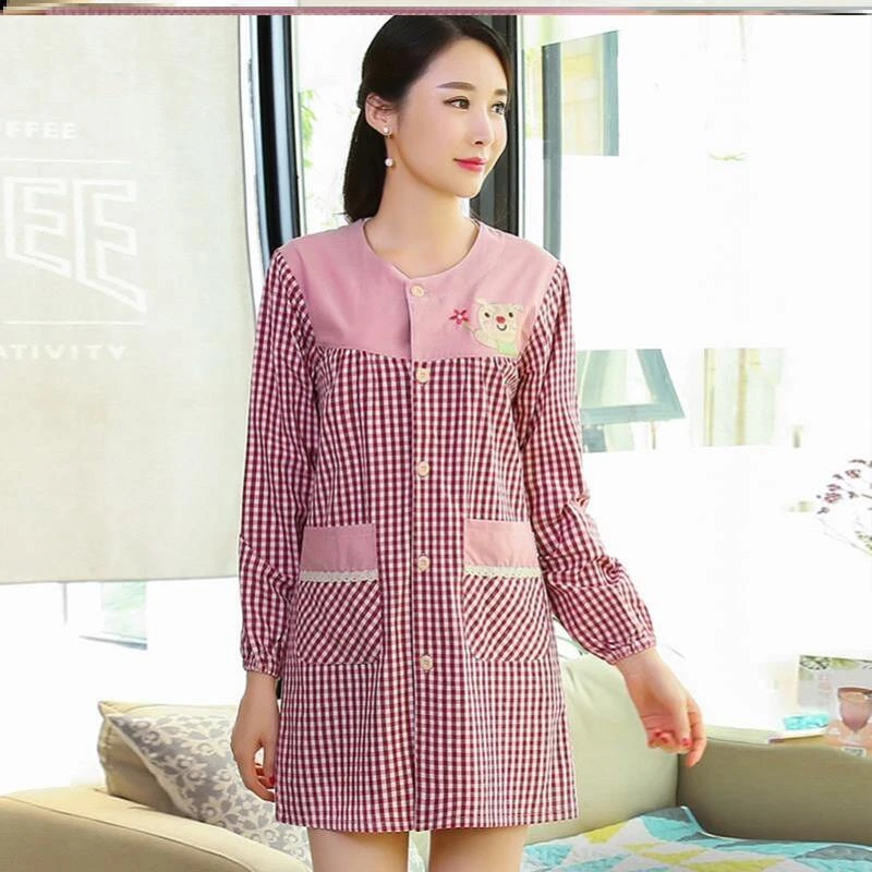 罩衣大人扣子大褂工作服长款纯色外套上衣围裙衣服女前扣时尚韩版