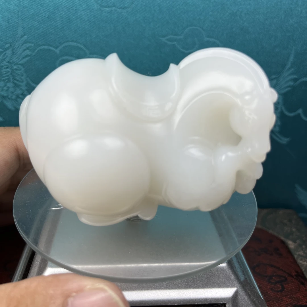 和田玉唐马 羊脂白玉和田玉山料唐马高密高油 手把件摆件