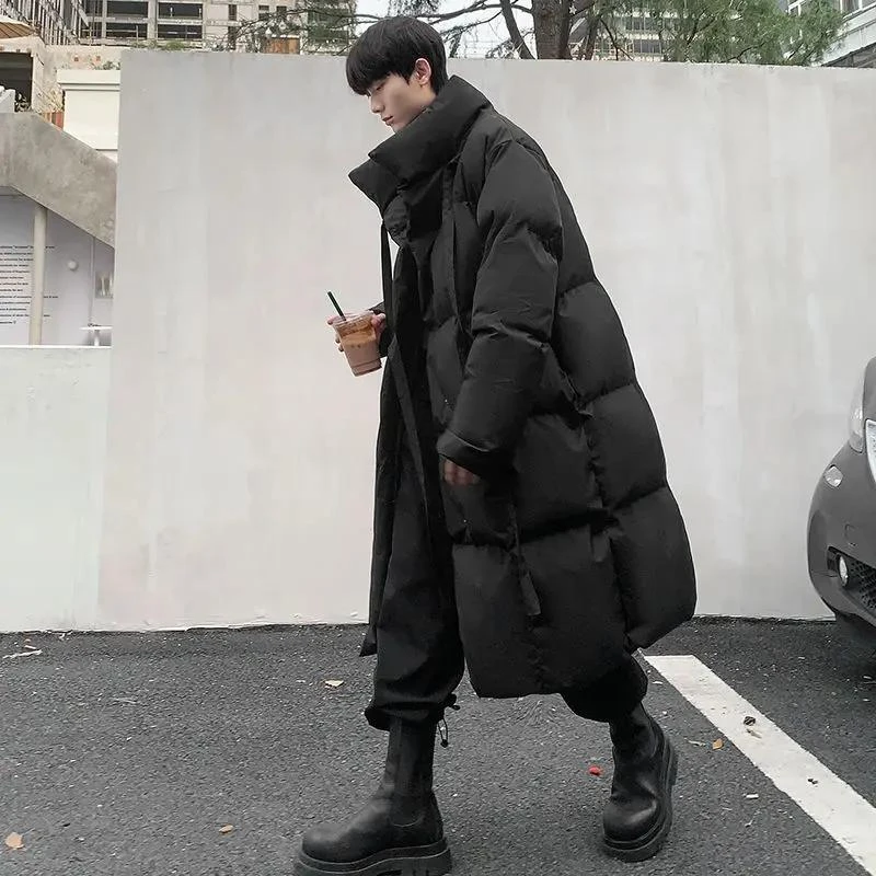 chic冬季时尚中长款过膝加厚棉服男生宽松暗黑系立领棉衣休闲棉袄