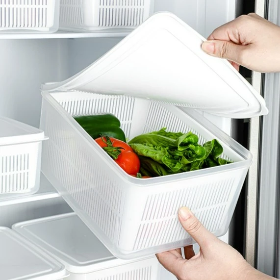 日式家用双层洗菜篮沥水篮厨房塑料洗水果盘带盖防尘蔬菜收纳盒