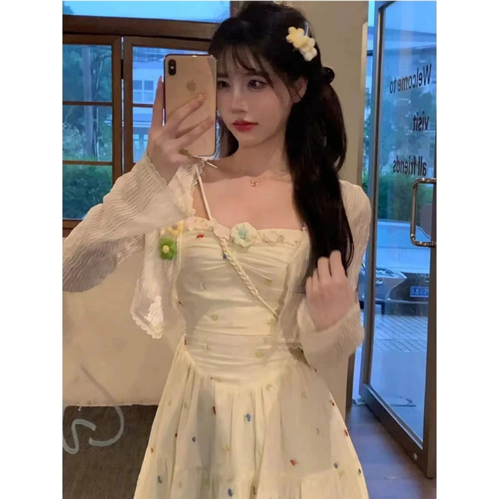 夏日来信夏季甜美初恋温柔风显瘦小众设计感碎花中长吊带连衣裙