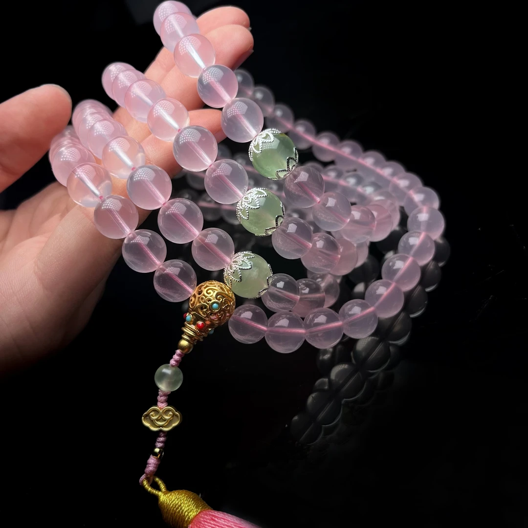 天然粉水晶108颗手链手串多圈国风气质新中式高级原创设计10MM+-