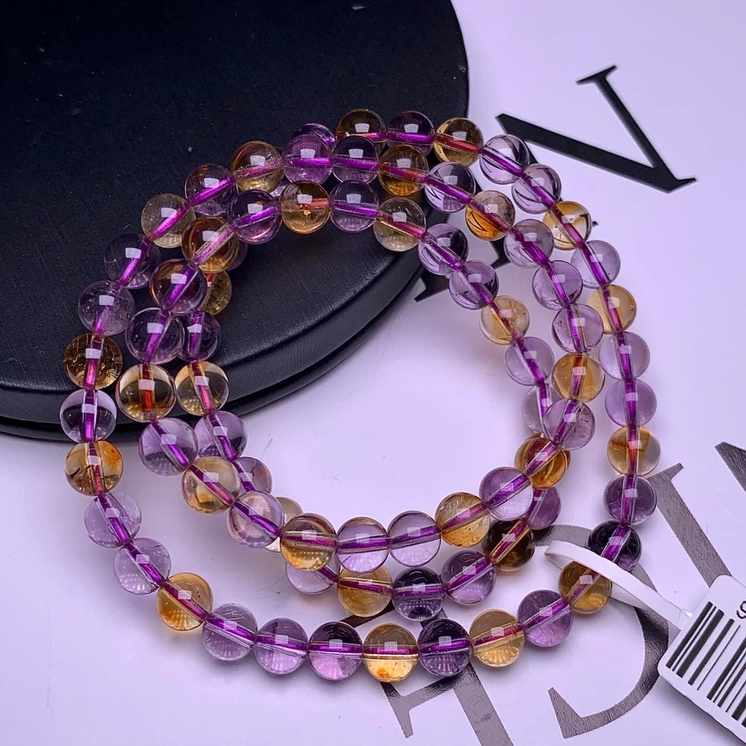 天然紫黄晶三圈多圈手串珠径聚宝盆女款手链时尚水晶紫晶