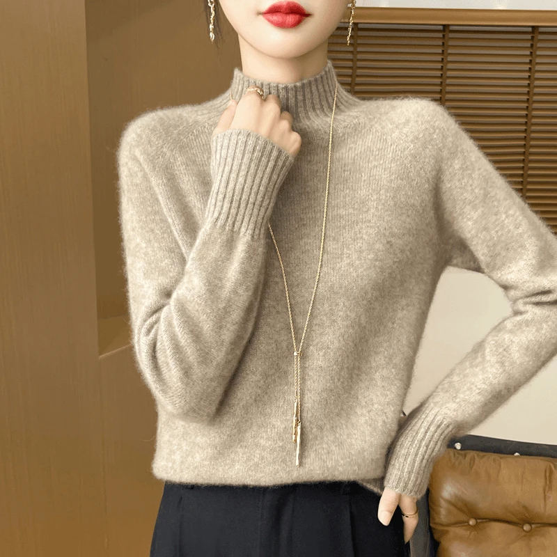 【一线成衣】秋冬新款羊毛衫抽条七针加厚半高领长袖针织衫时尚
