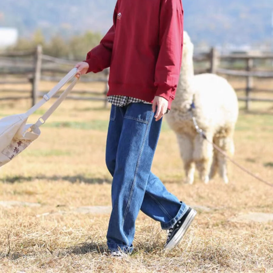 962牛仔裤大口袋黄色走线95cm