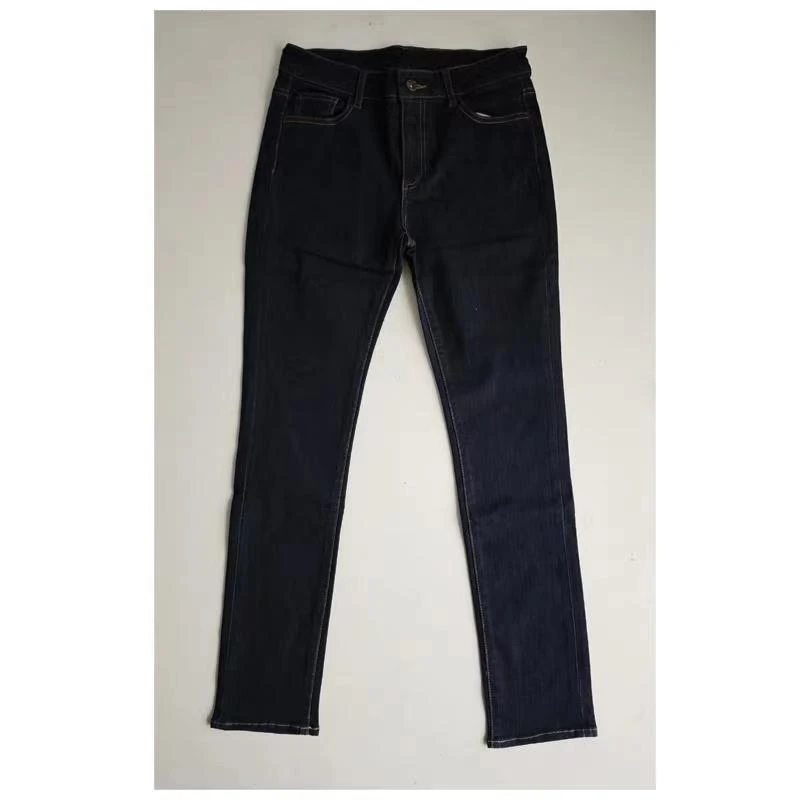 1012显瘦高腰外穿修身蓝色牛仔裤纽扣凹字母