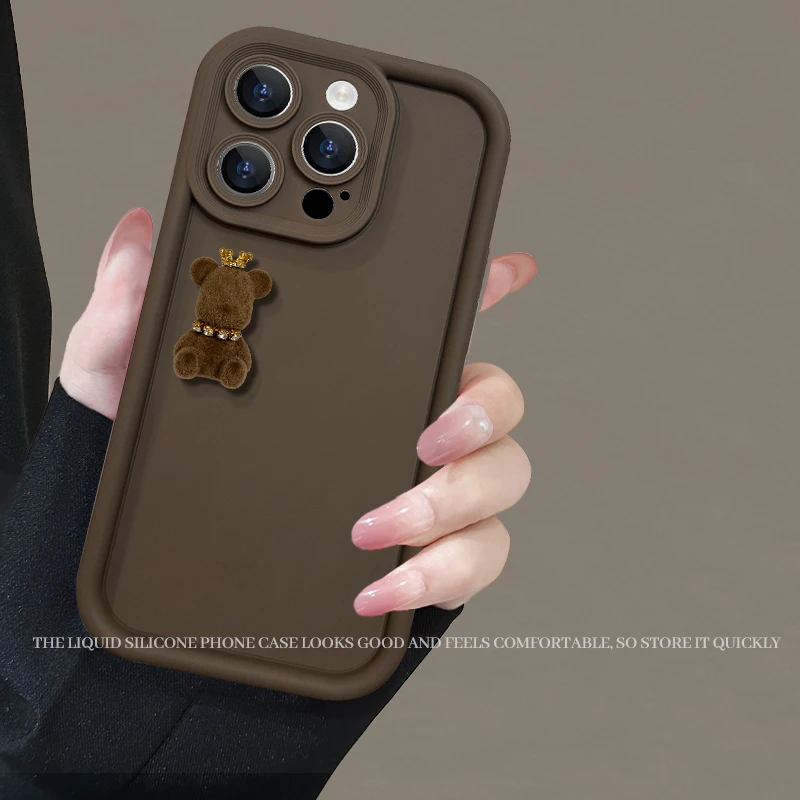 【相框液态壳】咖熊手机壳苹果15pro新款硅胶手贴15防摔小熊