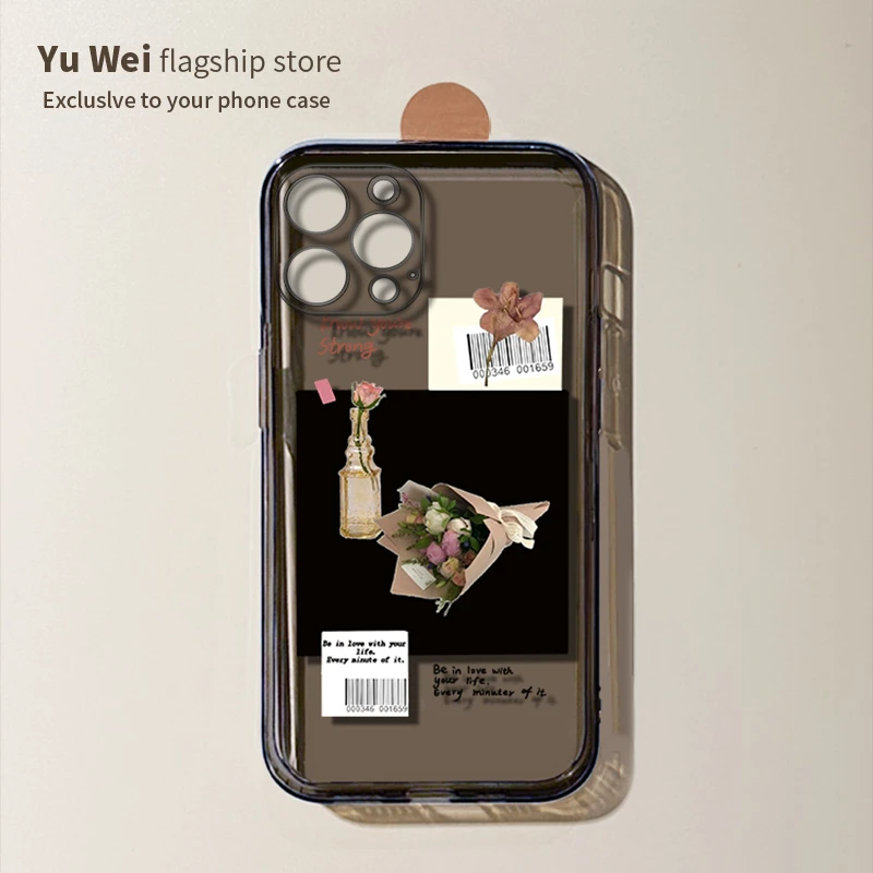 【透黑玫瑰花束】直边手机苹果15防摔iphone15复古清新