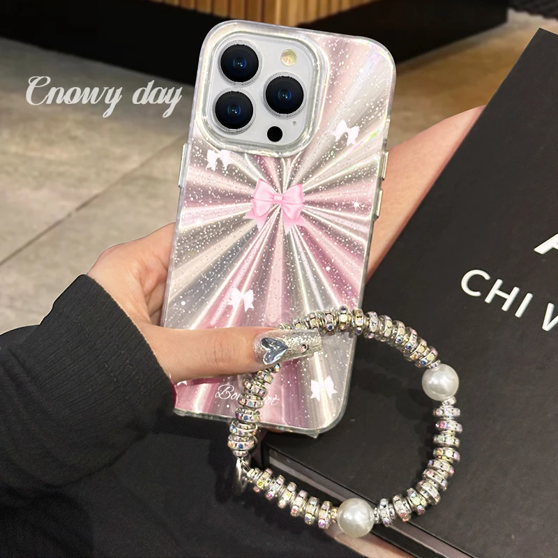 【极光细闪壳】适用于苹果15手机壳新款iPhone14Pro蝴蝶结个性硬壳