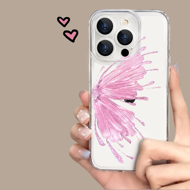 【直边透明壳】粉蝶苹果15安卓VIVOs17手机壳防摔粉蝴蝶全包透明壳