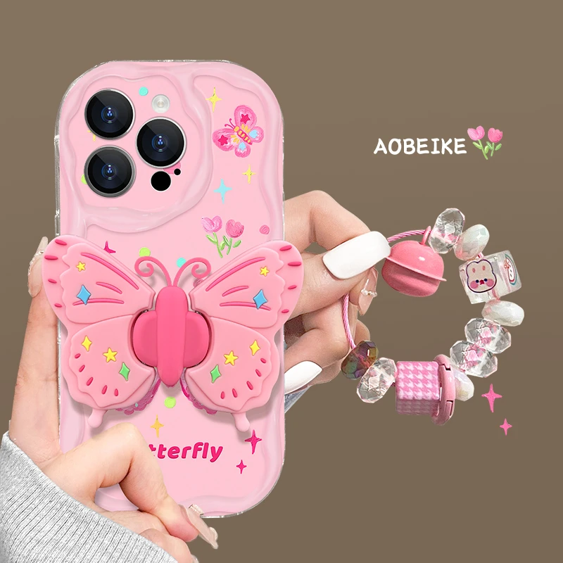 立体蝴蝶折叠蝴蝶支架奶油框硅胶苹果华为vivo荣耀oppo小米手机壳