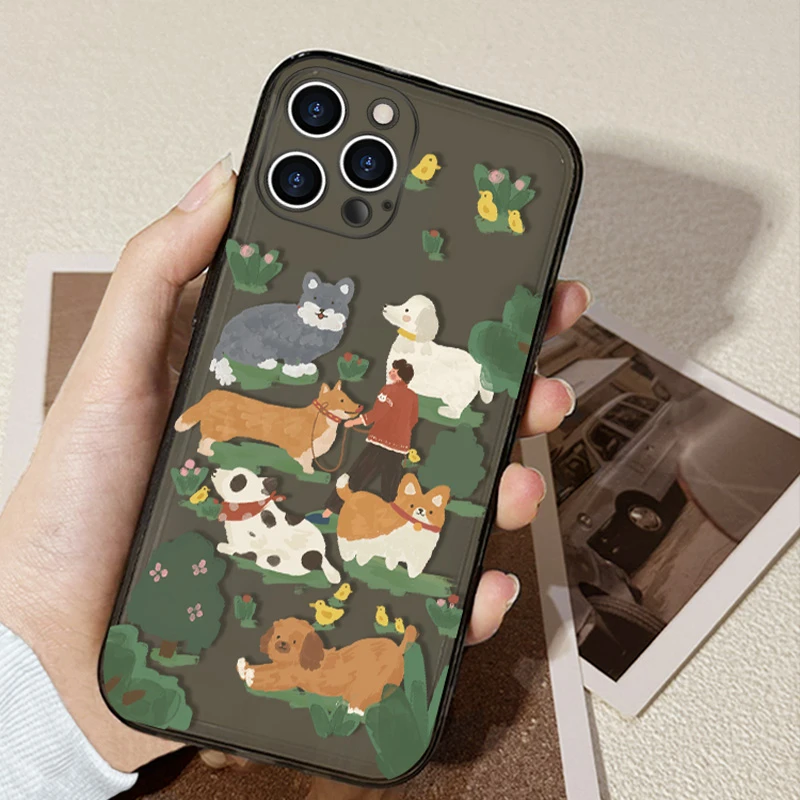 【透黑玩耍狗狗】手机壳直边苹果15防摔iphone15狗狗卡通