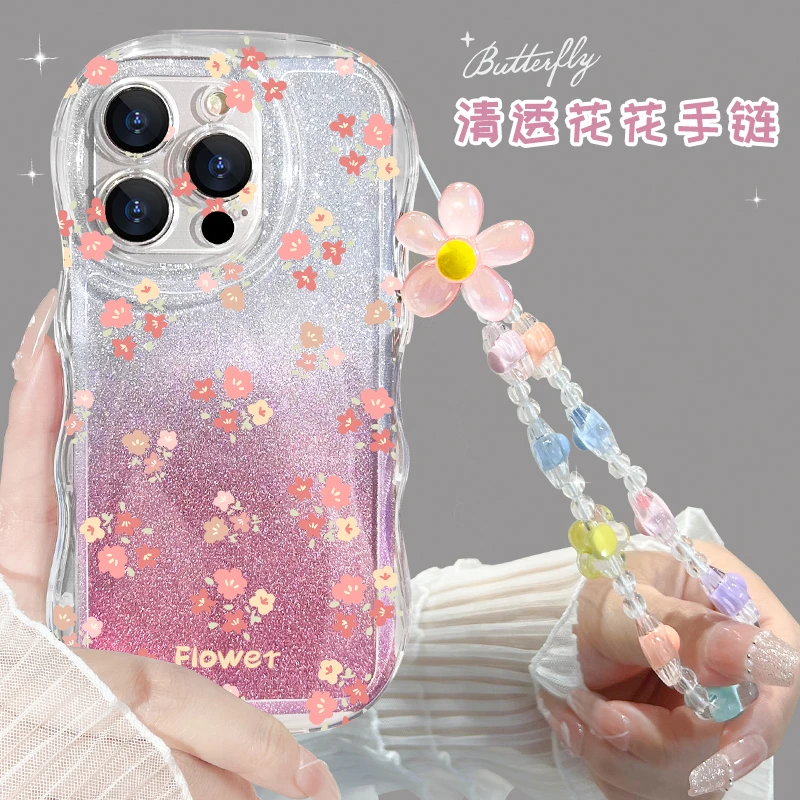 【气泡波浪壳】可粉多花手机苹果15闪片iphone15pro波浪粉碎
