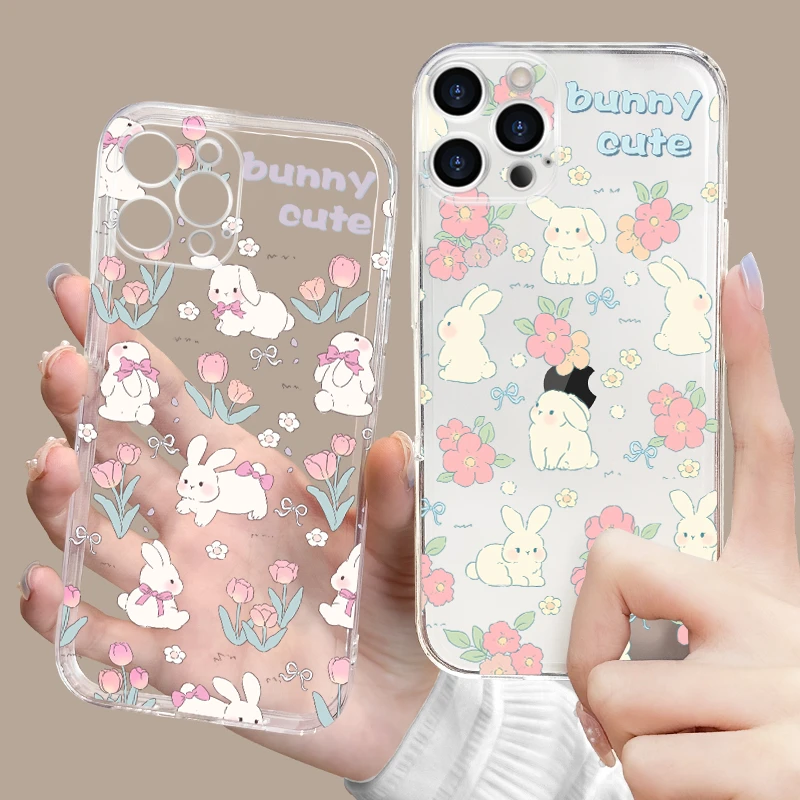 【直边透明壳】苹果华为vivo荣耀oppo小米iPhone郁金兔子手机壳