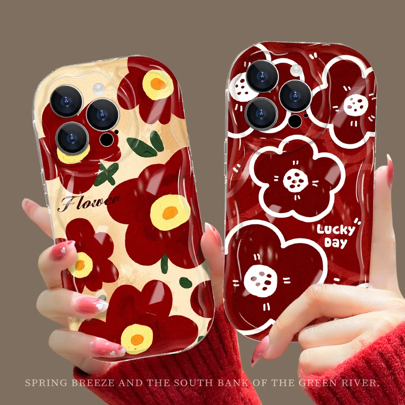 【光油奶油框硅胶壳】红花手机壳iphone15硅胶防摔mate60简约