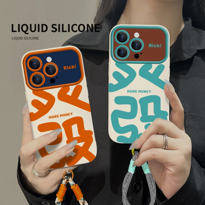 【大视窗硅胶壳】粉發手机苹果15硅胶斜挎iphone15个性创意发财