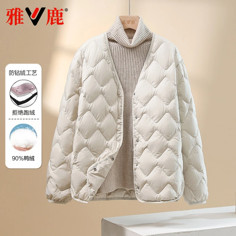 雅鹿2025新款轻薄羽绒服女短款白色气质百搭时尚小个子高级潮外套