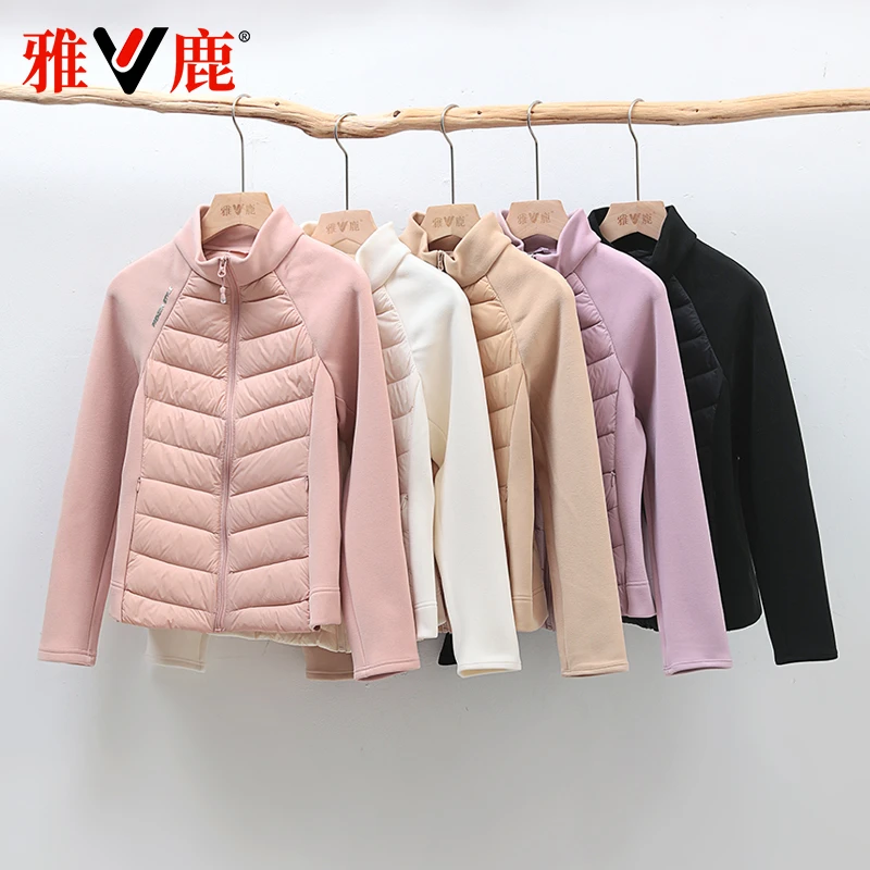 雅鹿2025秋冬新款登山羽绒服女拼接时尚百搭气质小个子外套健身服