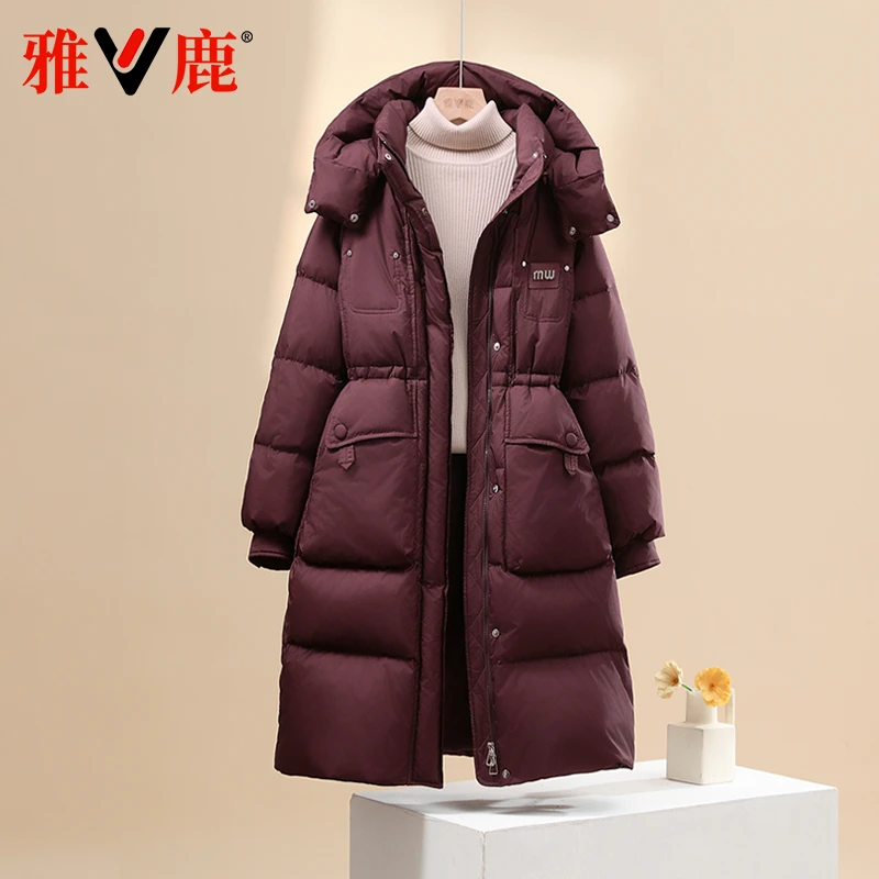 雅鹿2024新款羽绒服女中长款冬季加厚保暖可脱卸帽韩版女士外套