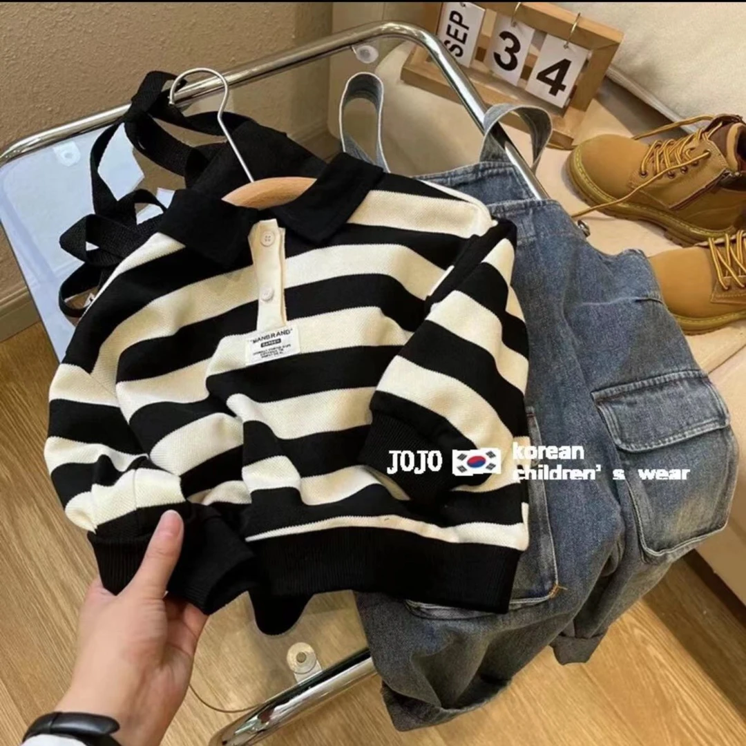 男童卫衣秋款休闲小童卫衣条纹洋气儿童宽松polo衫宝宝秋装潮