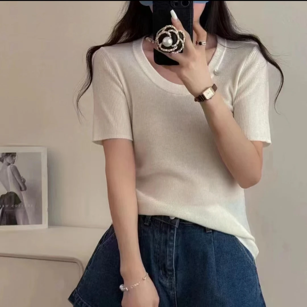 佳桐【福.3】夏季新款显瘦百搭气质简约针织衫小众设计感洋气休闲