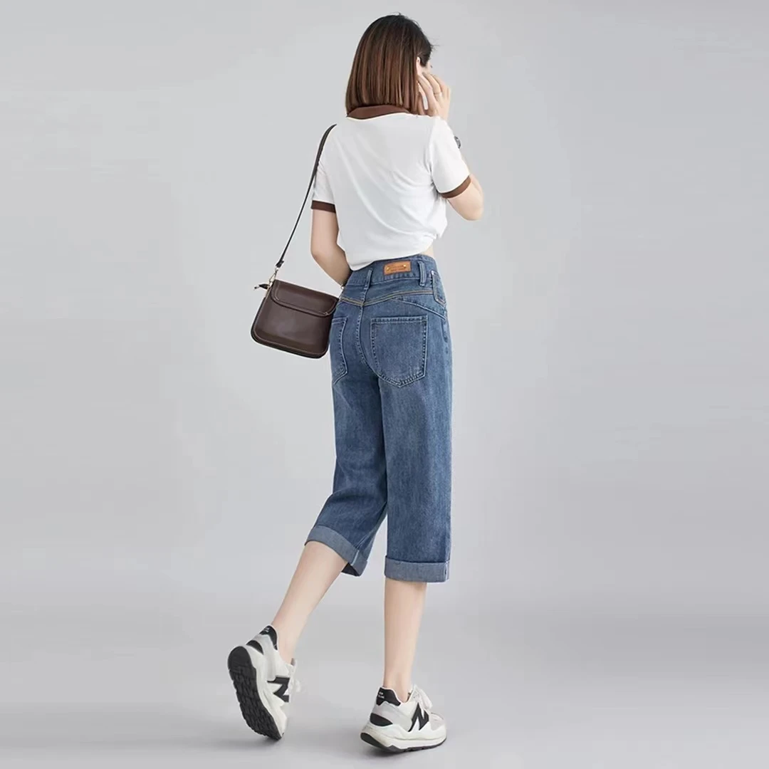 牛仔裤六分裤2025新款薄款夏季高腰小个子阔腿宽松直筒显瘦中裤