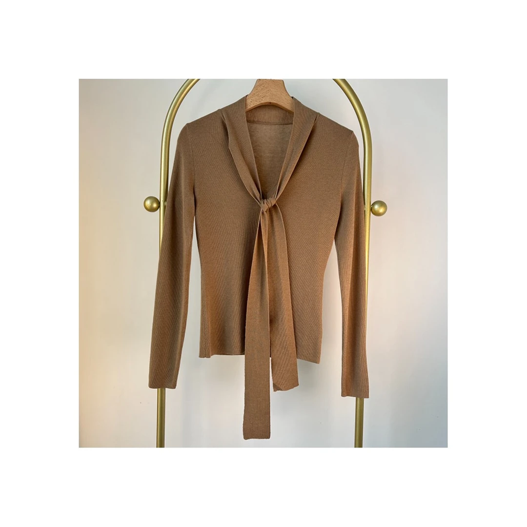 超长飘带美丽奴羊毛薄款针织衫 打底外穿百搭显瘦女人味针织上衣